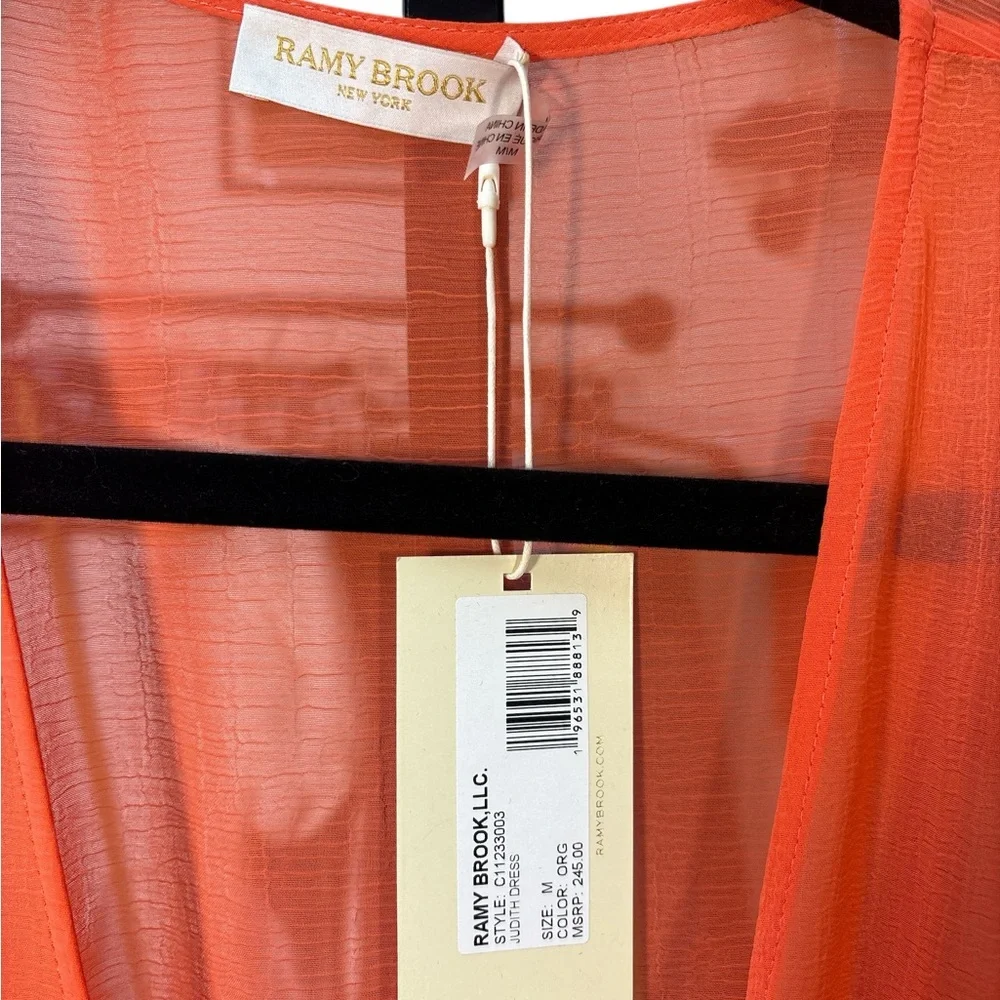 NWT Ramy Brook Judith Orange Sheer‎ Swim Cover-Up Dress Medium MSRP $245